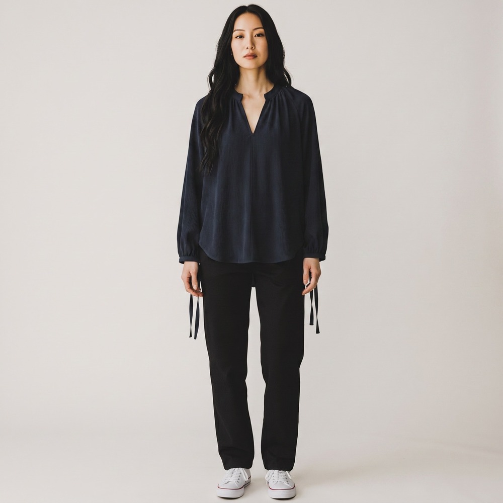 AG Adriano Goldschmied V-Neck Blouse with Side Ties Small Women's Small S Navy